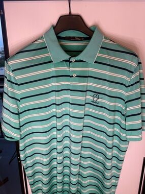 RLX Ralph Lauren Mint Green Navy & White Striped Polo
